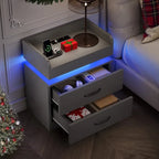 HOMBCK Wooden Nightstand with 2 Drawers, Space Saving Bedside Cabinet for Bedroom, Available in Single & 2 Pack, Small Storage Side Table for Compact RoomCAAX089-2DFloatingNS-GSET2