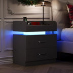 HOMBCK Wooden Nightstand with 2 Drawers, Space Saving Bedside Cabinet for Bedroom, Available in Single & 2 Pack, Small Storage Side Table for Compact RoomCAAX089-2DFloatingNS-GSET2