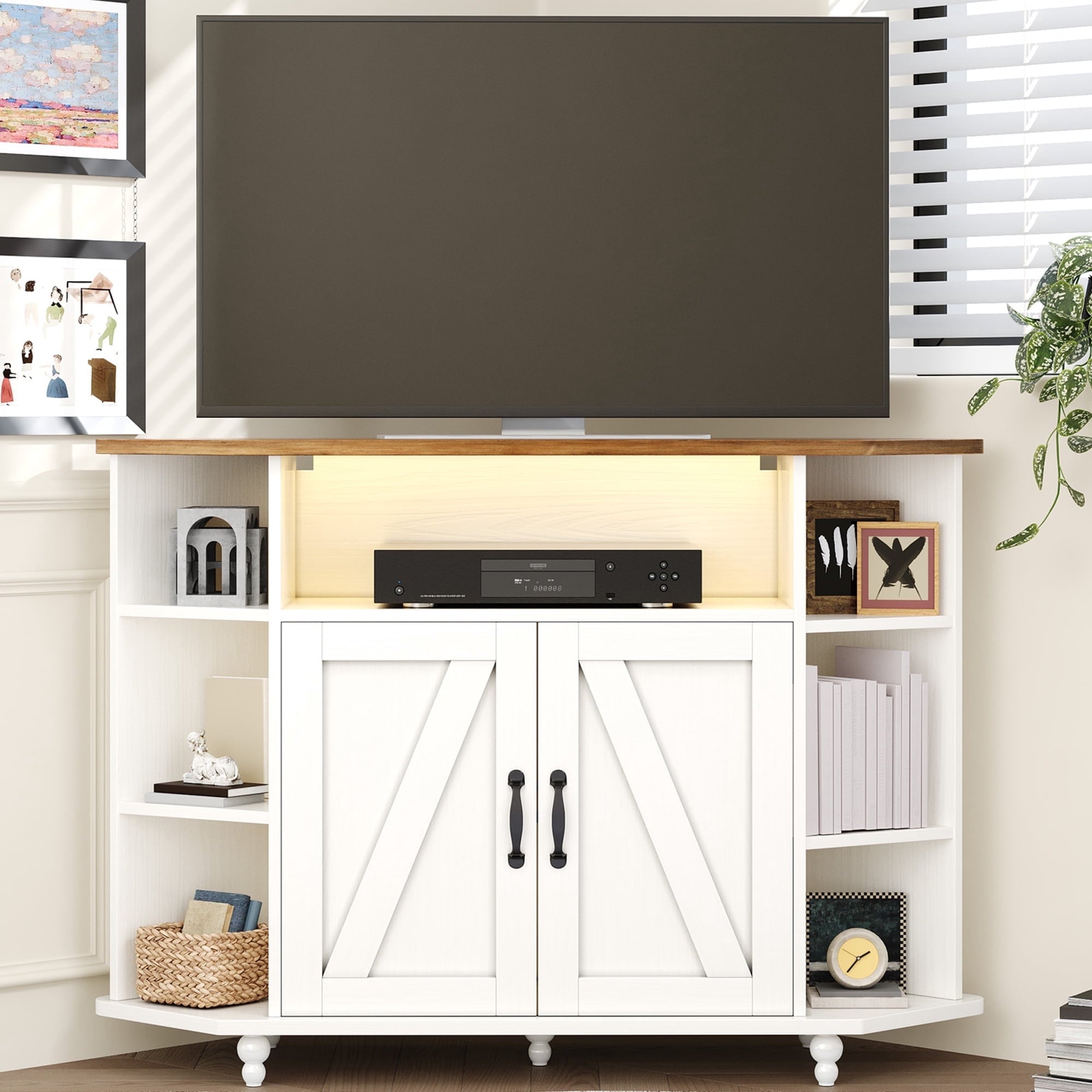 4 EVER WINNER Farmhouse Buffet Cabinet, kitchen cabinet with Storage, Large Storage Cabinet with 4 Doors &2 Drawers, Coffee Bar Cabinet with Adjustable Shelves for Kitchen, Dining Room, BlackLI0059-LI0059-White-D