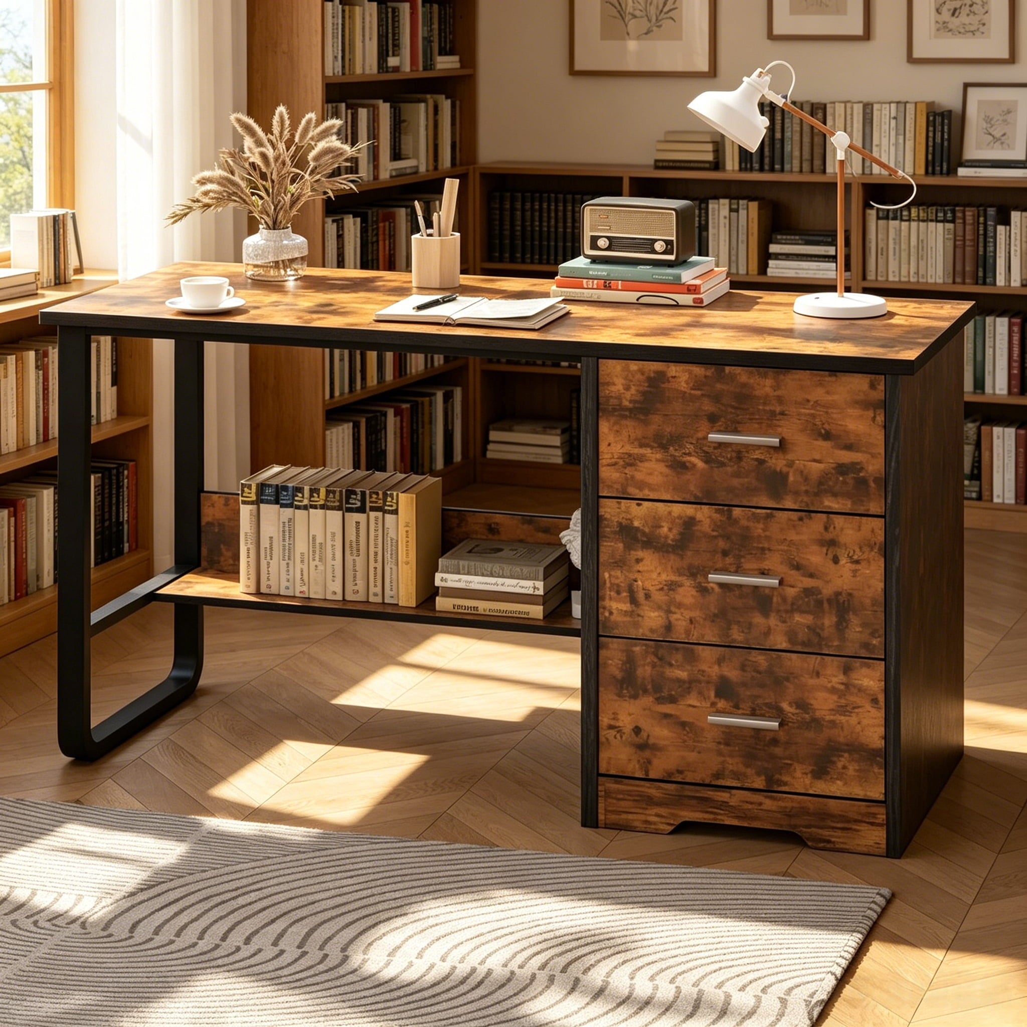 4 EVER WINNER Wooden Computer Desk with Drawers, Compact Study Writing Workstation for Small Spaces, Multipurpose Home Office Desk Suitable for BedroomTAAX004-Desk-TAAX004-2026