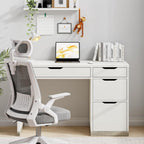 DreamCurship 48 inch Computer Desk with 4 File Drawers, Study Desk with Filing Cabinet and Storage, Home Office Desk for Work and Study, Writing Desk for Small Space, Brown