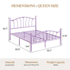 4 EVER WINNER Queen Size Metal Platform Bed Frame with Heart-Shaped Decorative Headboard and Footboard, 12.2" Under bed Storage Space, Purple