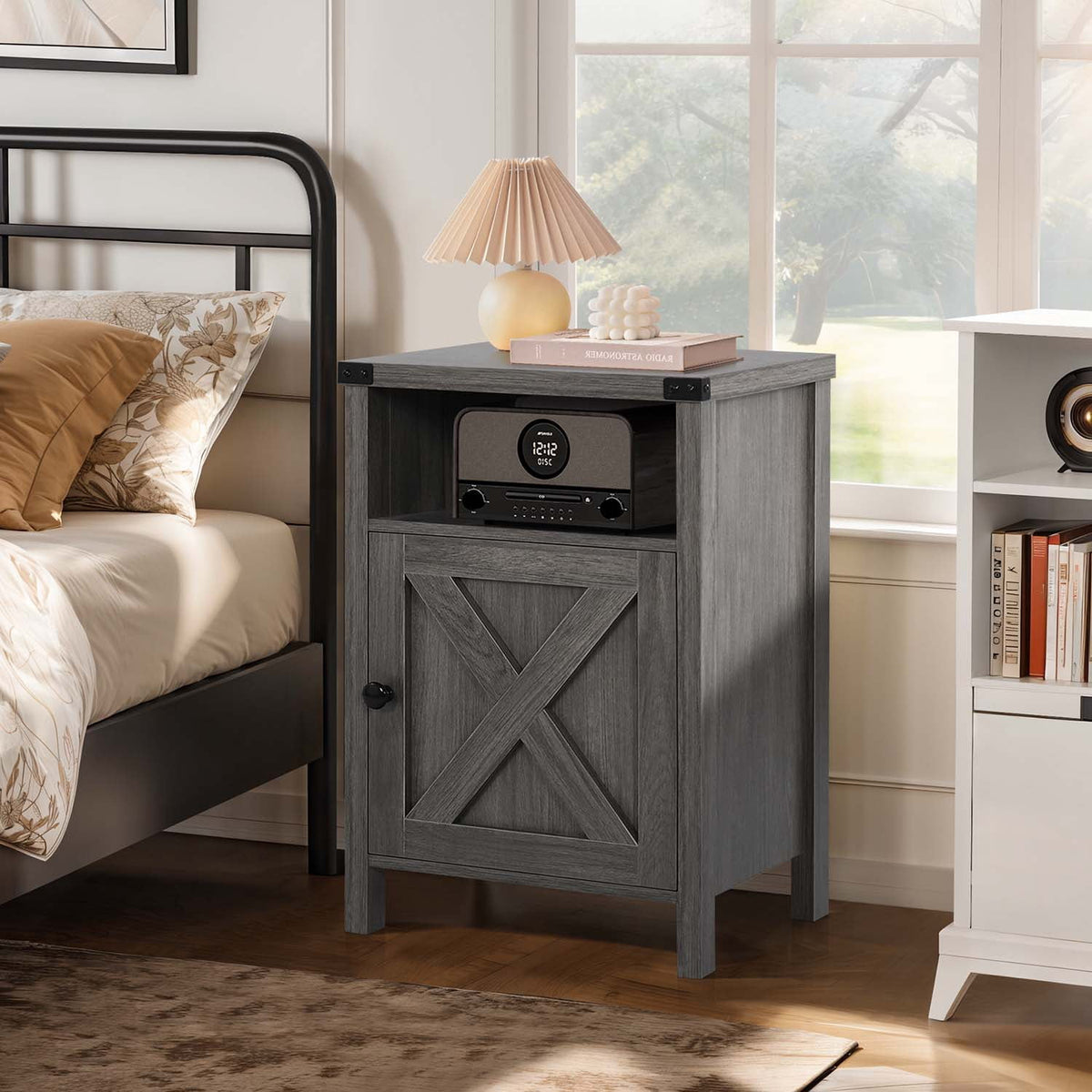 4 EVER WINNER Farmhouse Nightstand, End Table for Bedroom Living Room, Side Table, Grey Wash