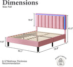 4 Ever Winner Full Size Foam and Leather Bed Frame with Durable LED Light Headboard, Pink