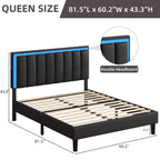 4 EVER WINNER Queen Black LED Upholstered Bed Frame, PU Soft Cushion Headboard, Stable Structure, No Box Spring Required, Quick Assembly for Home