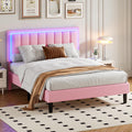 4 EVER WINNER Twin /Full/Queen/KIng Size Bed Frame, Upholstered Bed Frame with Headboard, No Box Spring Required, Easy AssemblyBEAX029-PF-LEDPUbed