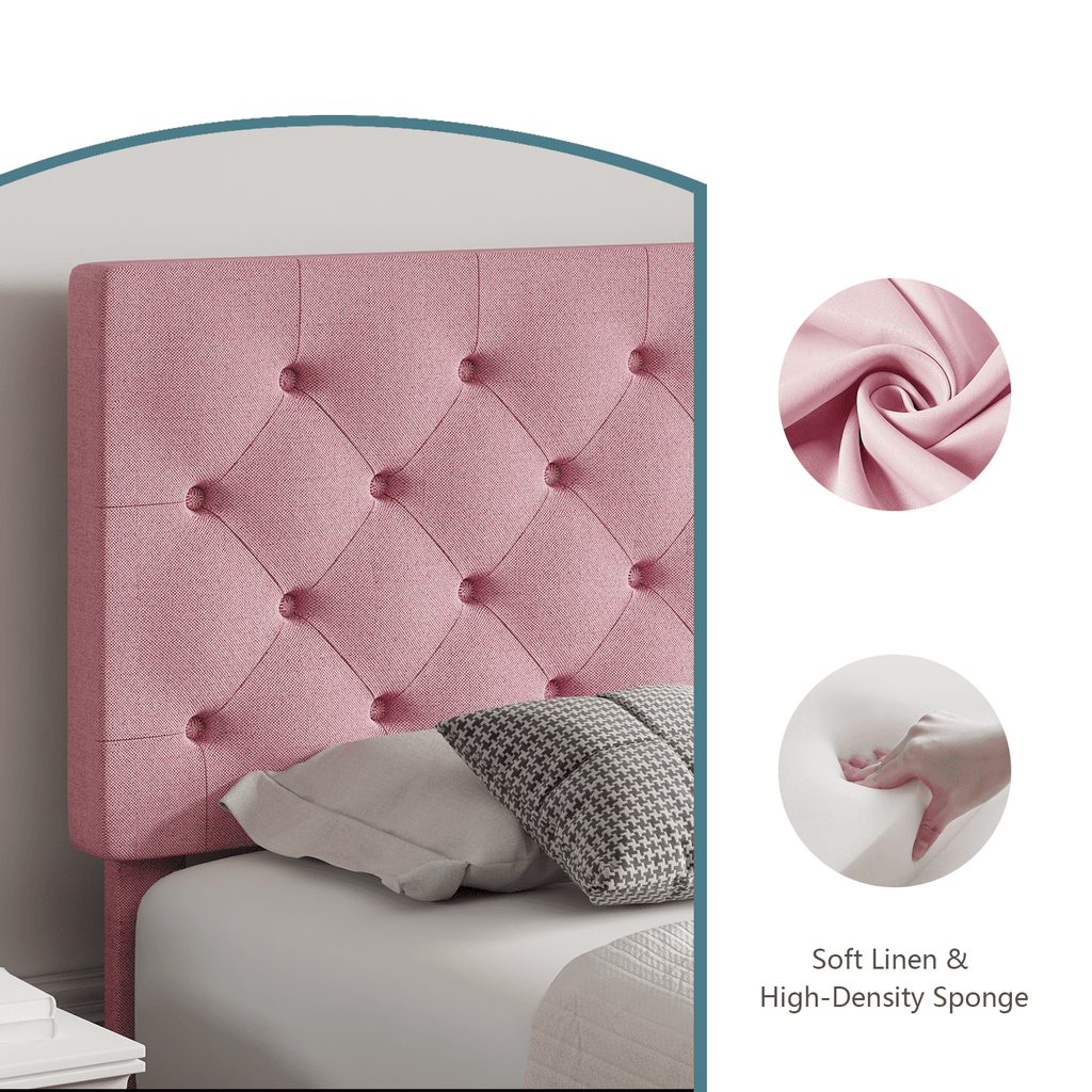 4 EVER WINNER Full Size Bed Frame, Upholstered Platform Bed with Headboard, Button Tufted Headboard, Pink