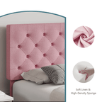 4 EVER WINNER Full Size Bed Frame, Upholstered Platform Bed with Headboard, Button Tufted Headboard, Pink