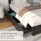 4 EVER WINNER Twin Size LED Bed Frame with Storage, Upholstered Platform Bed with 2 Drawers, Adjustable LED Lights Headboard, Black