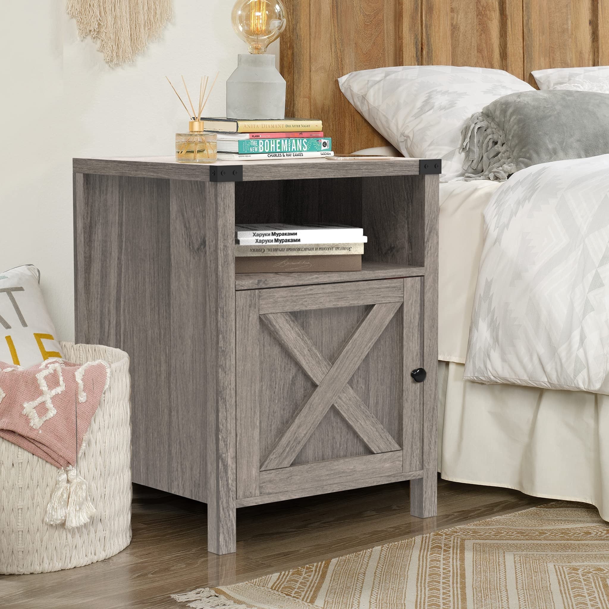 4 EVER WINNER Wooden Nightstand with 2 Drawers, Space Saving Bedside Cabinet for Bedroom, Available in Single & 2 Pack, Small Storage Side Table for Compact Room302938-xbztwo-Gray-302938