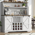 4 EVER WINNER Farmhouse Coffee Bar Cabinet, 55 Inch, White, with 3-Tier Storage Hutch, 12 Wine Racks, 6 Hooks, Adjustable Shelf