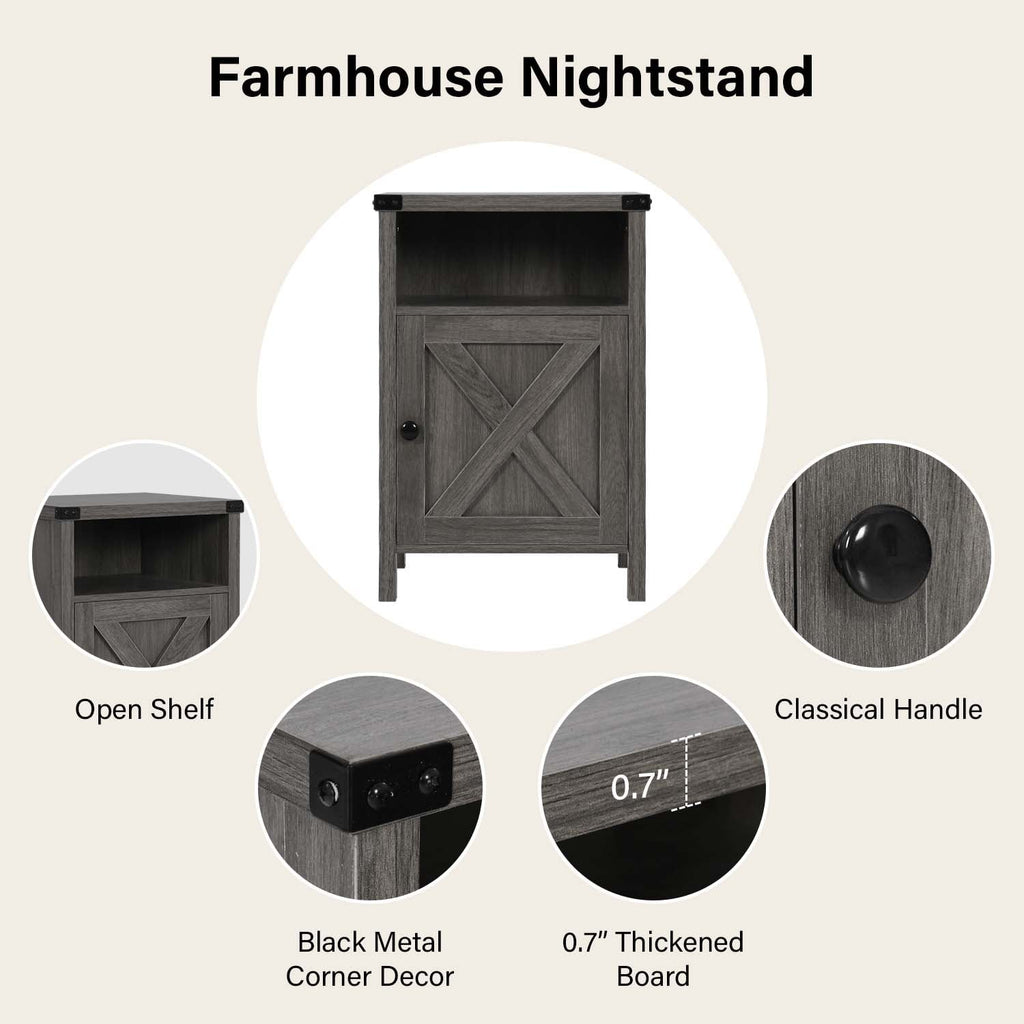4 EVER WINNER Farmhouse Nightstand, End Table for Bedroom Living Room, Side Table, Grey Wash