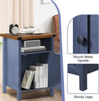 4 Ever Winner Farmhouse Rustic Nightstand Blue with Storage Cabinet and Shelf Set of 2