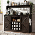 4 EVER WINNER 55¡±Farmhouse Coffee Bar Cabinet, Sideboard Buffet Cabinet with 2 Doors, Kitchen Storage Cabinet with 12 Wine Racks & 8 Cup Hooks for Kitchen, Dining Room, Dark Oak