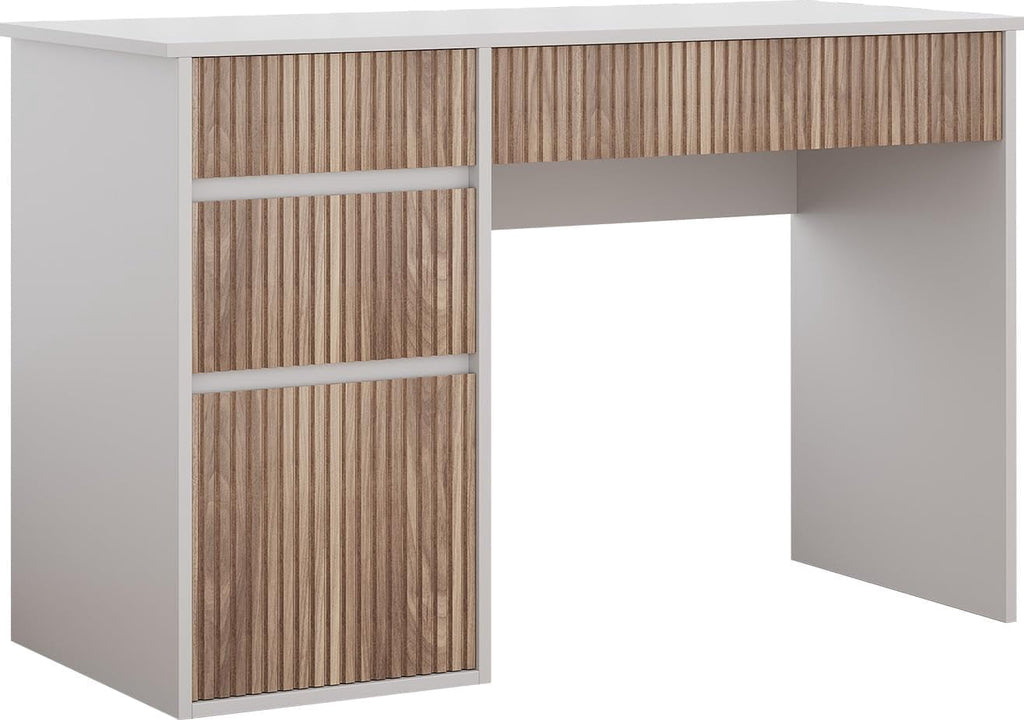 DreamCurship White Desk with 4 Drawers, 48 inch Computer Desk with Storage, Home Office Desks with Hidden Handle, White and Walnut