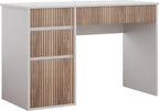 DreamCurship White Desk with 4 Drawers, 48 inch Computer Desk with Storage, Home Office Desks with Hidden Handle, White and Walnut