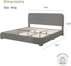 4 EVER WINNER King Size Bed Frame, Modern White Bed Frame with Headboard, Boucle Fabric Upholstered Bed Frame, Soft Curved Headboard, Gray