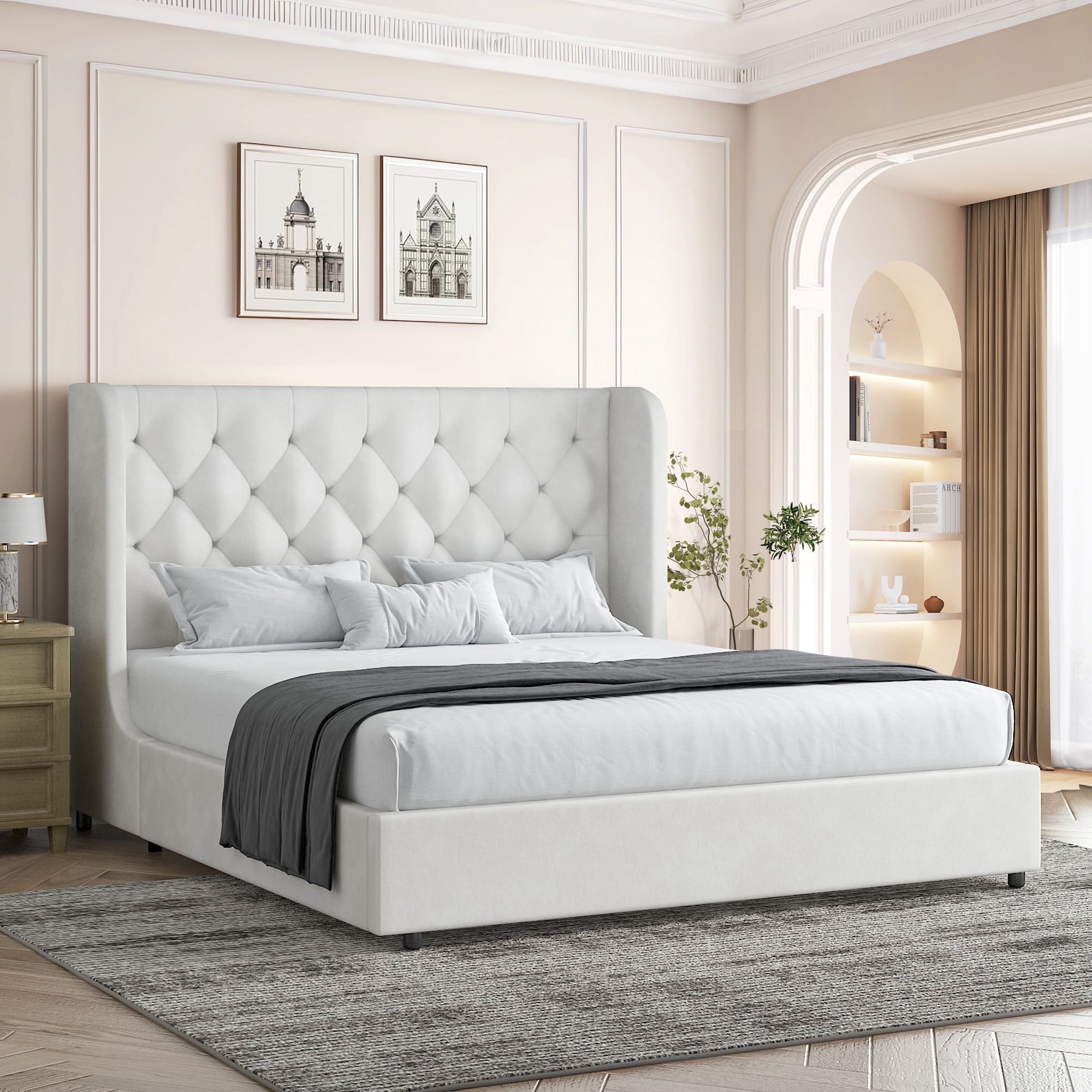 4 EVER WINNER Twin /Full/Queen/KIng Size Bed Frame, Upholstered Bed Frame with Headboard, No Box Spring Required, Easy AssemblyBEAX254-CBLKbed-wf-112