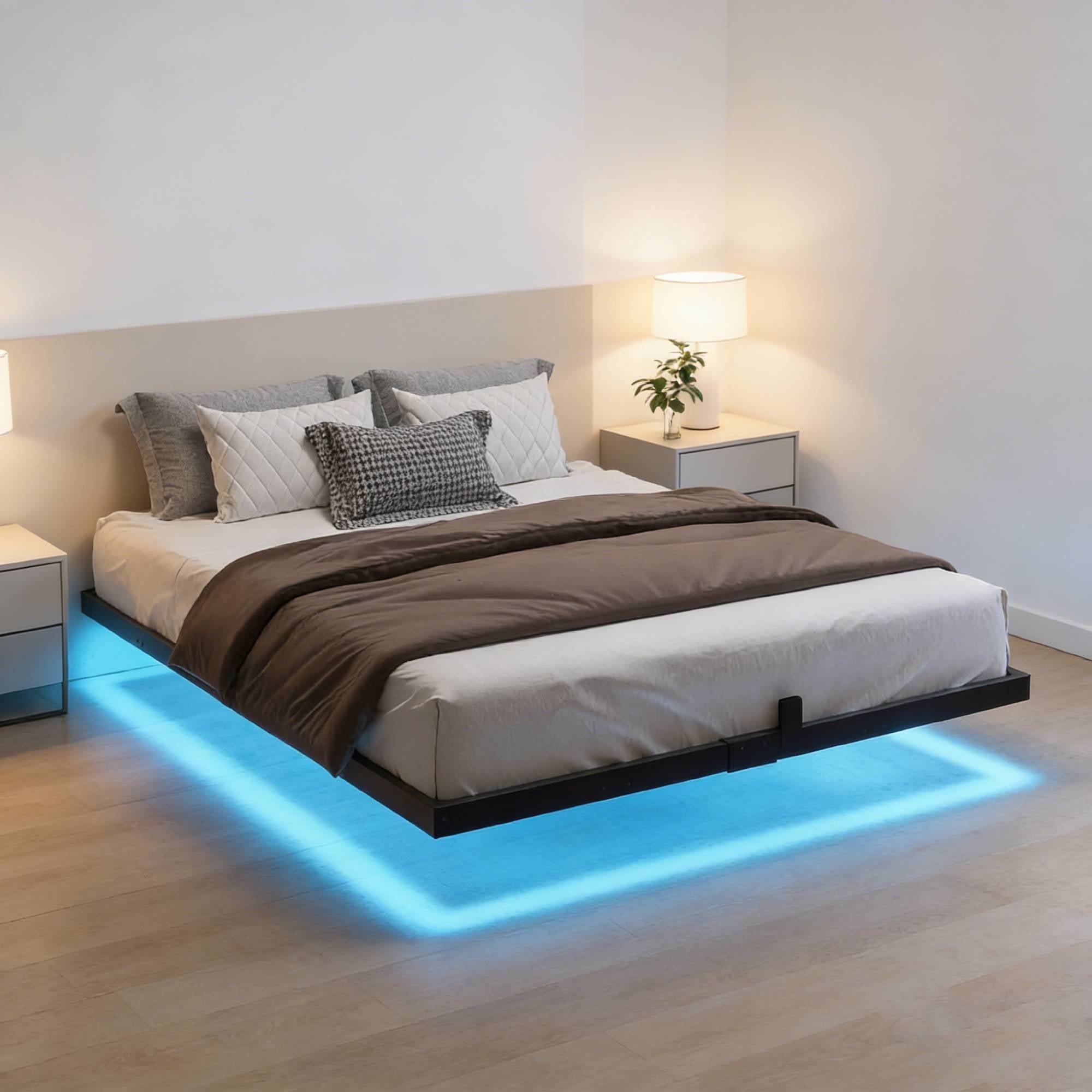 4 EVER WINNER Twin /Full/Queen/KIng Size Bed Frame, Upholstered Bed Frame with Headboard, No Box Spring Required, Easy AssemblyBEAX361-XF-LEDBEAX361