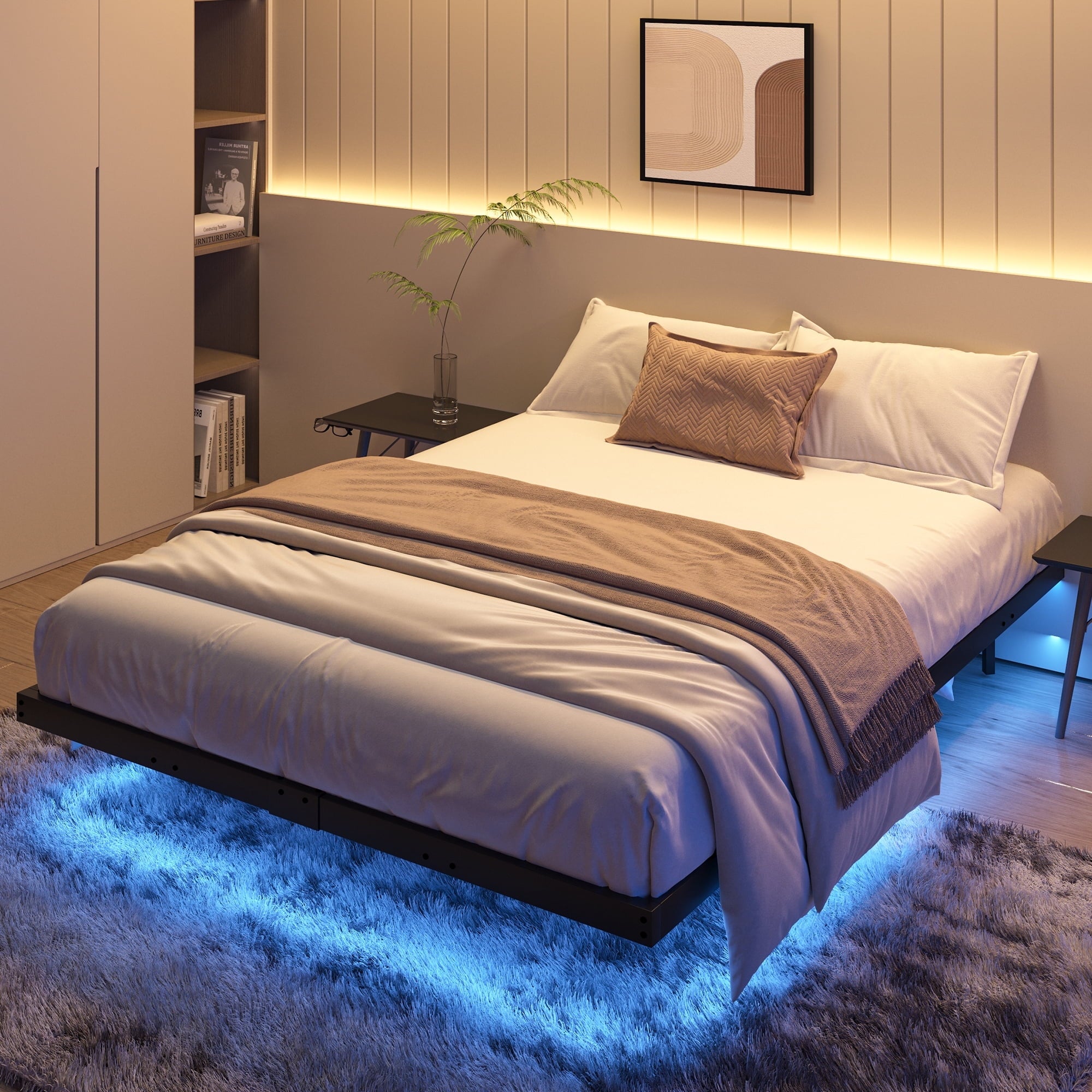 4 EVER WINNER Twin /Full/Queen/KIng Size Bed Frame, Upholstered Bed Frame with Headboard, No Box Spring Required, Easy AssemblyBEAX363-MetalFloating-Q-WALMART