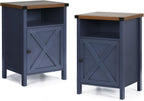 4 Ever Winner Farmhouse Rustic Nightstand Blue with Storage Cabinet and Shelf Set of 2