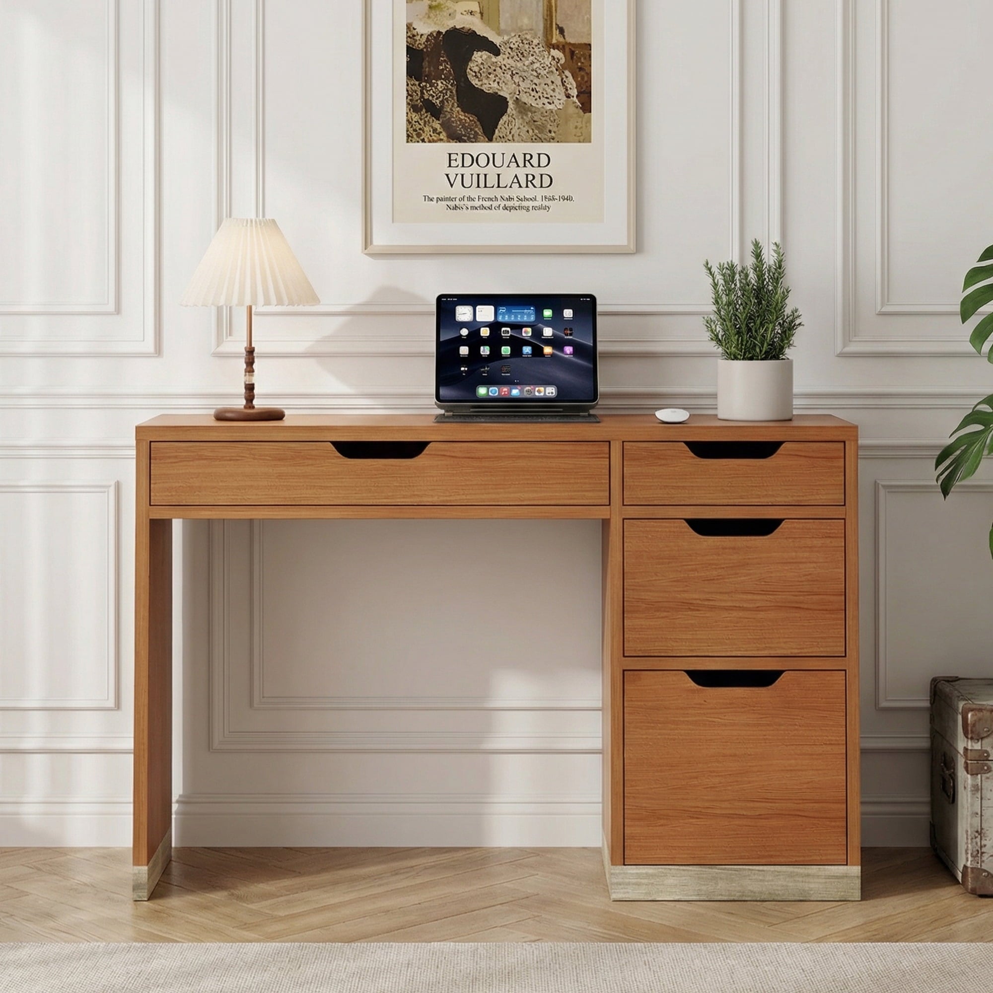 4 EVER WINNER Wooden Computer Desk with Drawers, Compact Study Writing Workstation for Small Spaces, Multipurpose Home Office Desk Suitable for BedroomTAAX017-28SCDNZ-Brown-TAAX017