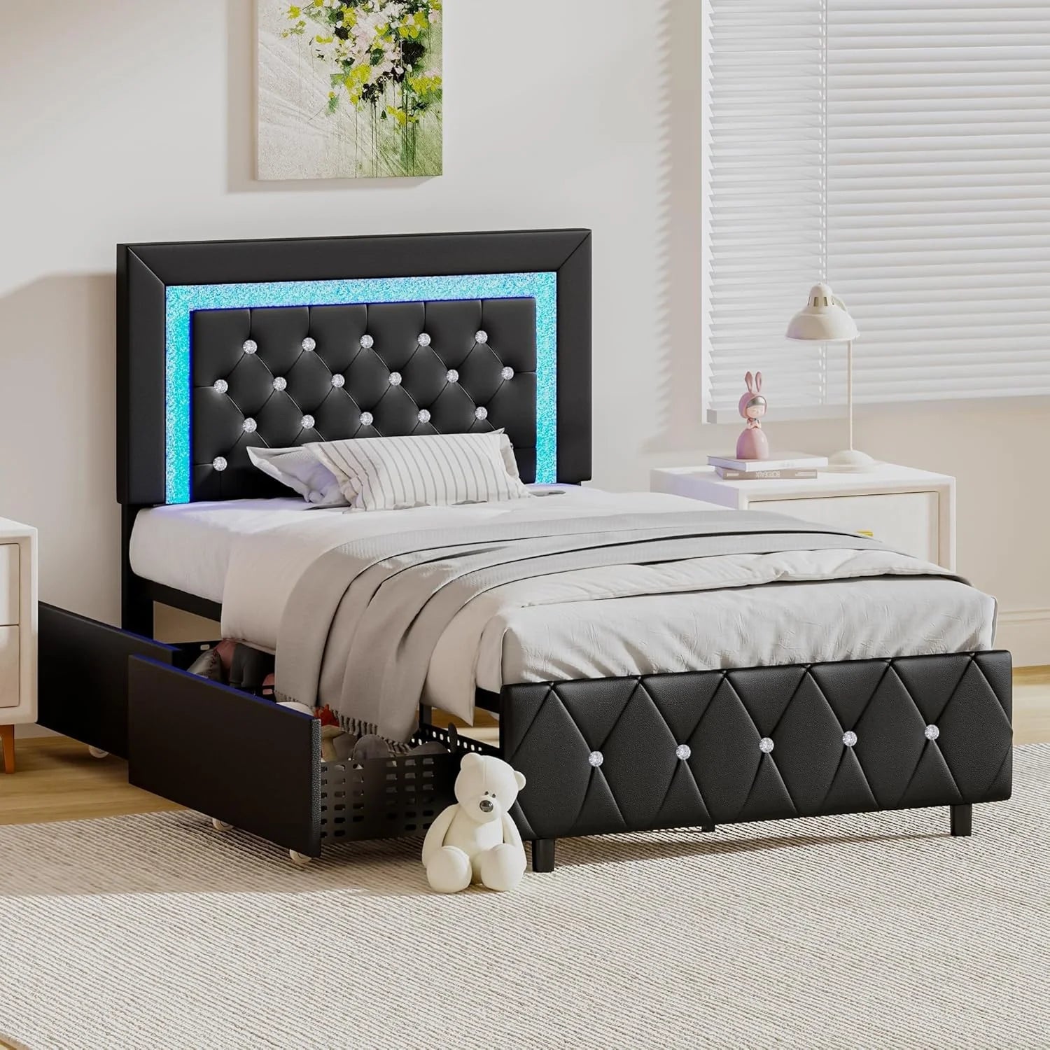 4 EVER WINNER Twin /Full/Queen/KIng Size Bed Frame, Upholstered Bed Frame with Headboard, No Box Spring Required, Easy AssemblyBE0414-XZLEDBED-2BT