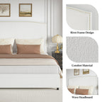 4 EVER WINNER King Bed Frame with 56" Tall Headboard, White King Bed Frame with Nailhead Trim Headboard, King Size Upholstered Platform Bed, White