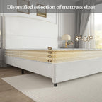 4 EVER WINNER King Bed Frame with 56" Tall Headboard, White King Bed Frame with Nailhead Trim Headboard, King Size Upholstered Platform Bed, White