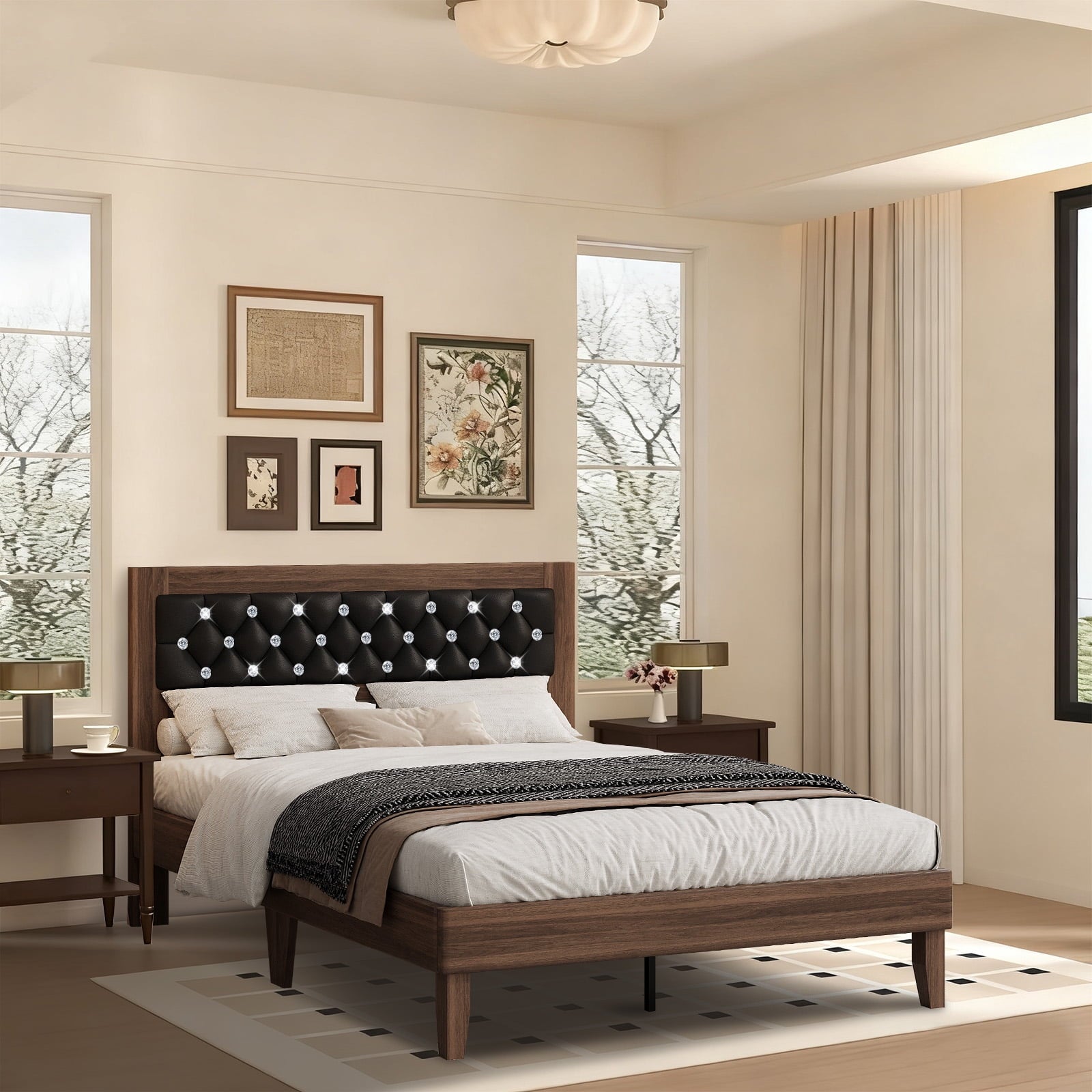 4 EVER WINNER Twin /Full/Queen/KIng Size Bed Frame, Upholstered Bed Frame with Headboard, No Box Spring Required, Easy AssemblyBEAX754-MSbed-Full-ZYBE754