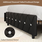 4 EVER WINNER Full Size LED Bed Frame with 4 Drawers, Black Full Bed Frame with LED Light Headboard, Modern Upholstered Bed with Diamond Headboard and Footboard, Black