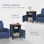 4 Ever Winner Farmhouse Rustic Nightstand Blue with Storage Cabinet and Shelf Set of 2