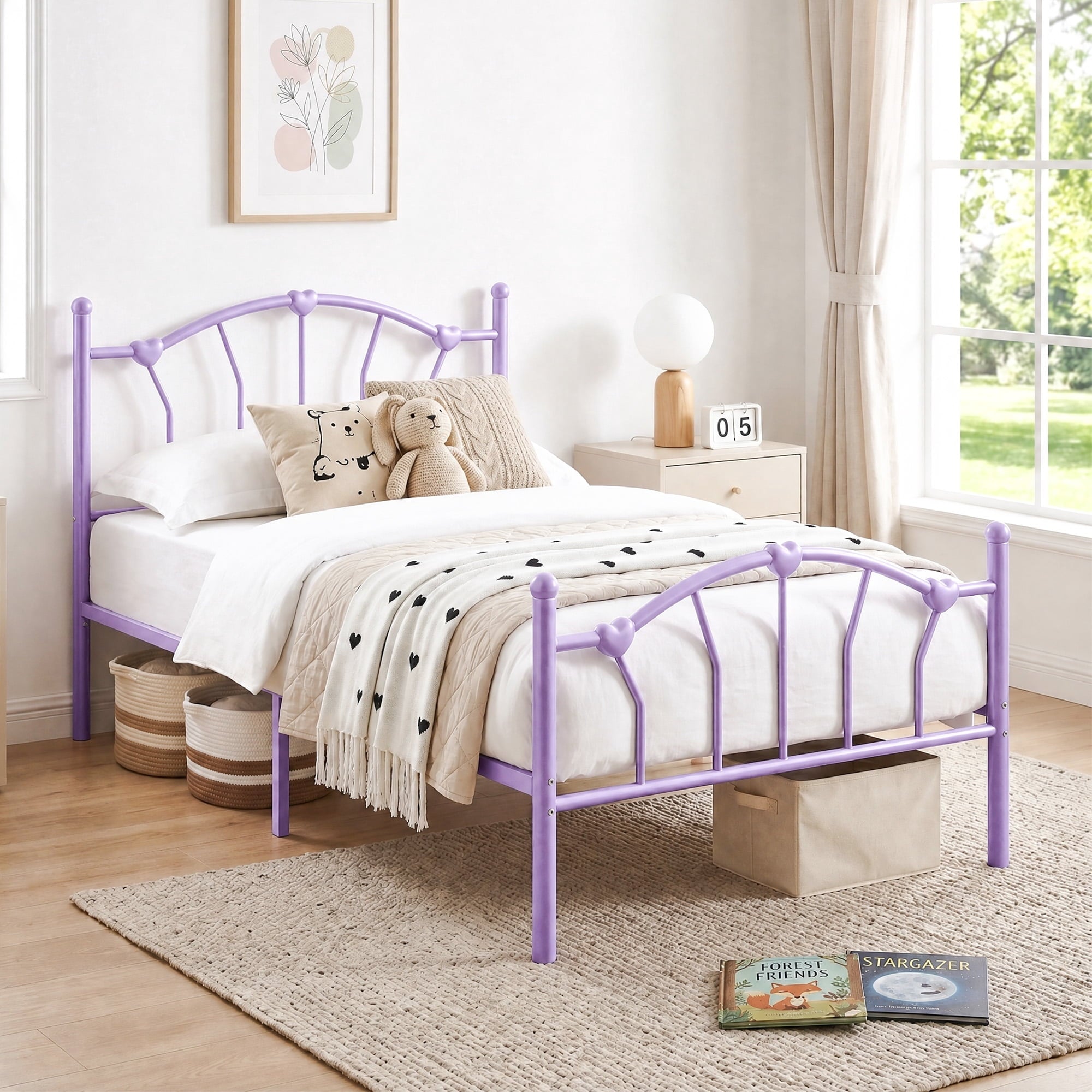 4 EVER WINNER Twin /Full/Queen/KIng Size Bed Frame, Upholstered Bed Frame with Headboard, No Box Spring Required, Easy AssemblyBEAX611-AiXinMetal-PurT-Walmart