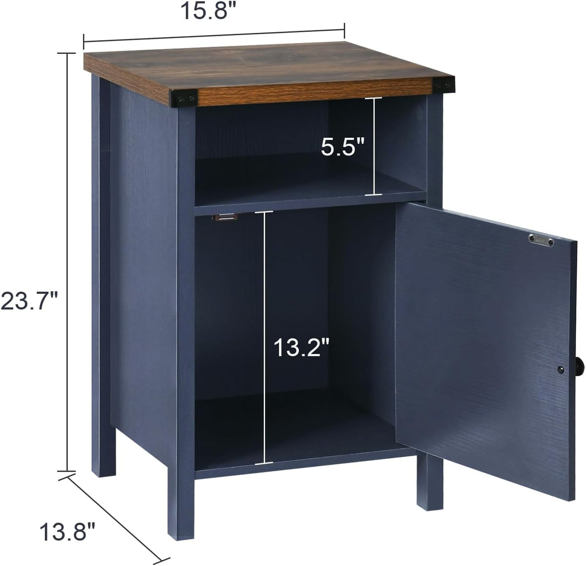 4 Ever Winner Farmhouse Rustic Nightstand Blue with Storage Cabinet and Shelf Set of 2