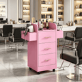 4 EVER WINNER Beauty Salon Trolley Cart, Salon Cabinet with 360¡ãWheels, 3 Drawer, 6 Tool Holders, Barber Hair Stations for Salon Beauty Spa, Pink