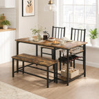 Catrimown Dining Table Set for 4 with Bench, 55 Inch Kitchen Set with Wine Rack, Glass Holder & Storage Shelves, Space Saving Dining Furniture for Home Apartment, Rustic Brown