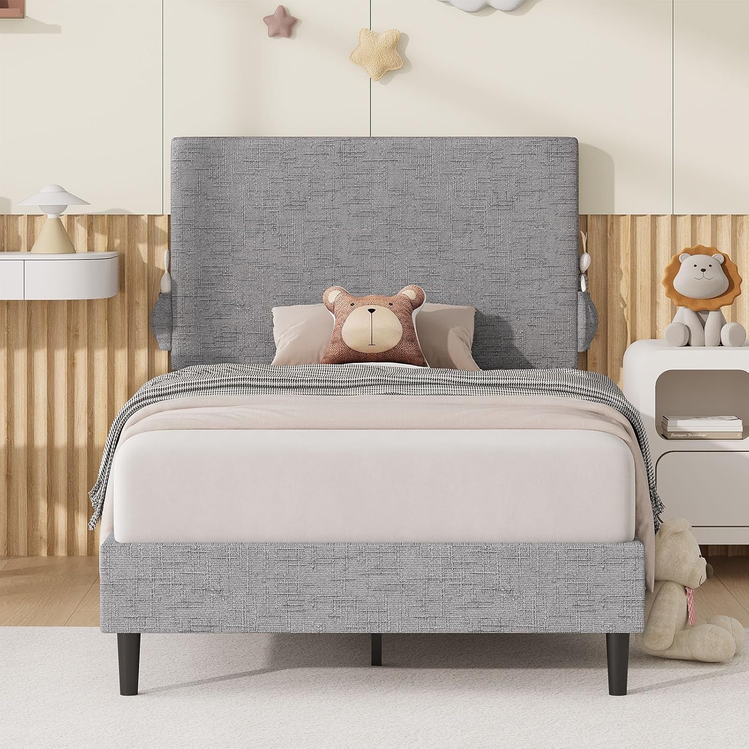 4 EVER WINNER Twin /Full/Queen/KIng Size Bed Frame, Upholstered Bed Frame with Headboard, No Box Spring Required, Easy AssemblyBEAX763-SNOWbasicbed-lgt