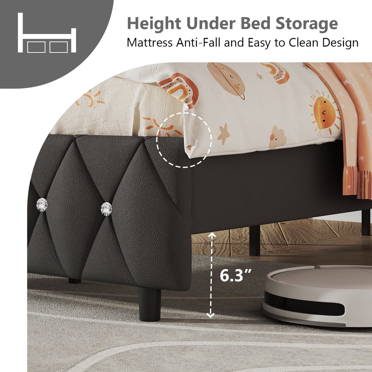 4 EVER WINNER Twin Size Upholstered Bed with Diamond Headboard and Footboard, Gray