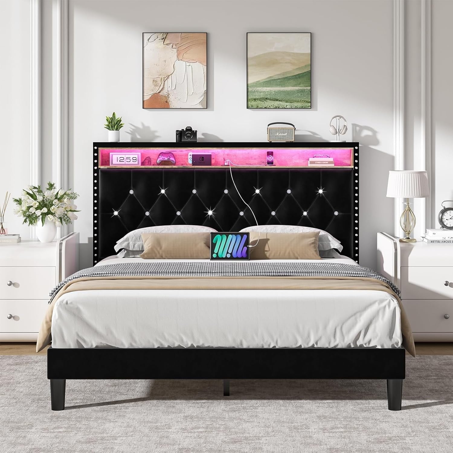 4 EVER WINNER Twin /Full/Queen/KIng Size Bed Frame, Upholstered Bed Frame with Headboard, No Box Spring Required, Easy AssemblyBE0290-LZZWBED-BF
