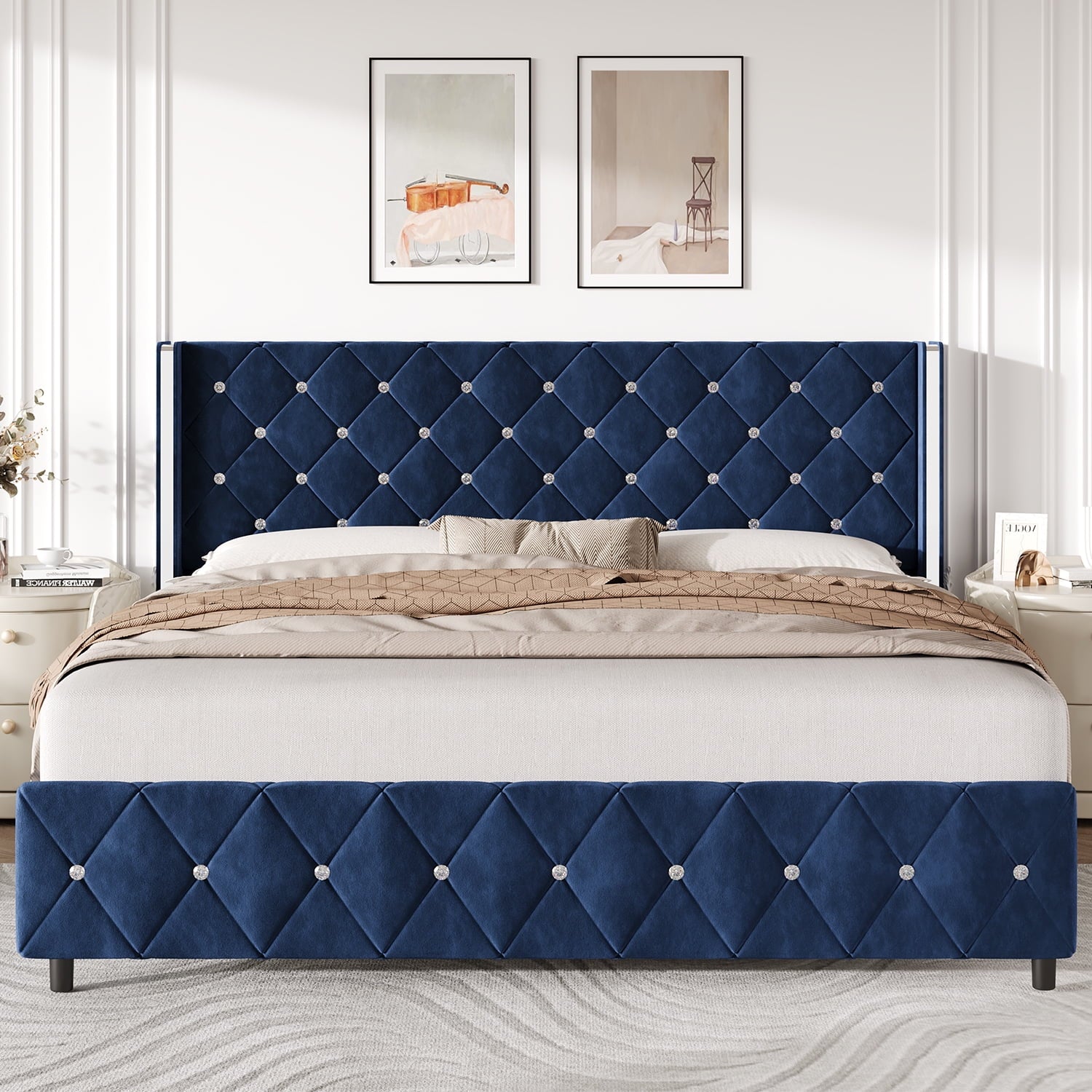 4 EVER WINNER Twin /Full/Queen/KIng Size Bed Frame, Upholstered Bed Frame with Headboard, No Box Spring Required, Easy AssemblyKD0047-SSFRB-Black-Q-KD0047