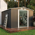 4 EVER WINNER 10¡Á8 Grey Metal Outdoor Storage Shed, sturdy steel tool shed with sliding door, large utility storage for backyard, patio and lawn
