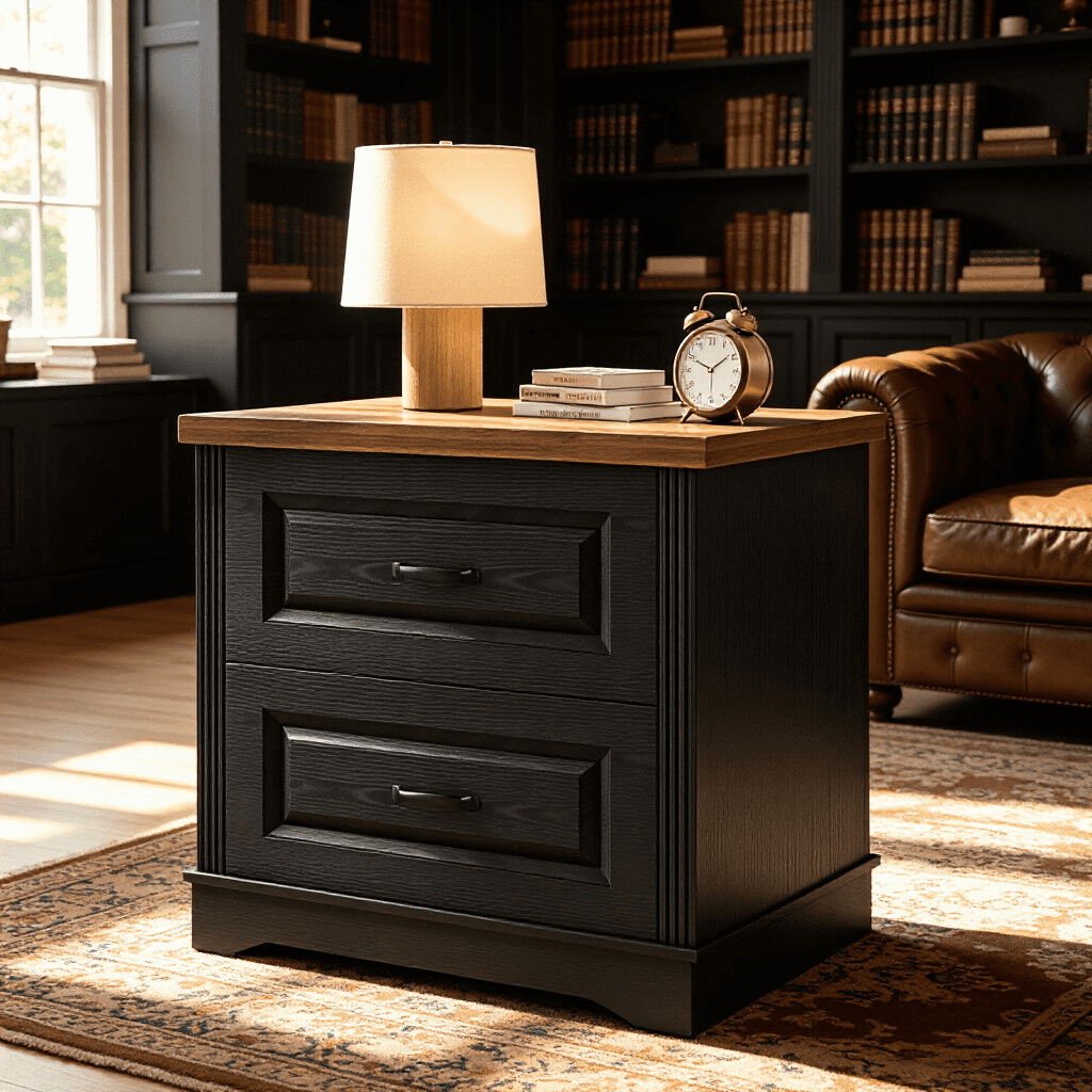 4 EVER WINNER 24 Inch Wide Black Farmhouse Nightstand, wooden side cabinet with 2 drawers, versatile storage furniture for bedroom and living room use
