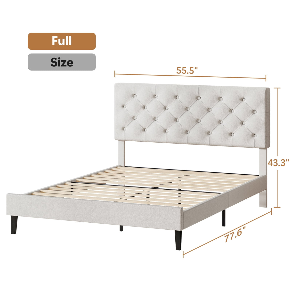 4 Ever Winner Queen Size Bed Frame, Upholstered Platform Bed with Headboard, Button Tufted Headboard, White