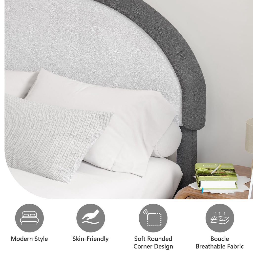 4 EVER WINNER Queen Size Bed Frame, Upholstered Bed Frame with Headboard, Modern Boucle Bed Frame, Grey