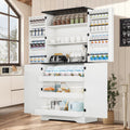 4 EVER WINNER 72" Tall Farmhouse Kitchen Pantry Storage Cabinet, 6 Layers Storage Cabinet with Pull Out Shelves,  Wood Cupboard with 8 Door Shelves for Kitchen, Dining Room, Living Room, White