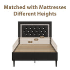 4 EVER WINNER Modern Black Twin Bed Frame with Diamond Tufted Headboard, Upholstered Platform Bed with Glitz Accent, Heavy-Duty Wood Slat Support, No Box Spring Needed, Tool-Free Assembly