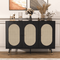 4 EVER WINNER Buffet Cabinet, Rattan Sideboard Storage Cabinet, Credenzas and Sideboards Cabinet Accent Cabinet for Living Room, Black