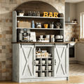 4 EVER WINNER 67 Inch Tall Grey Farmhouse Coffee Bar Cabinet, 47 Inch wide hutch with sliding barn door, 9 wine racks and adjustable shelves for kitchen and dining room