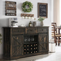 4 EVER WINNER 54" Sideboard Buffet Cabinet, Kitchen Storage Cabinet with 3 Drawers, Farmhouse Coffee Bar Cabinet with 15 Wine Racks & 3 Row Wine Glass Holders, Dark Oak