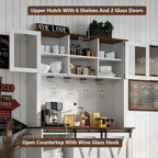 DreamCurship 72" Kitchen Pantry Cabinet with Microwave Stand, Freestanding Cupboard Storage Cabinet, Tall Buffet Cabinet with Hutch, Stemware Rack & Adjustable Shelves, White